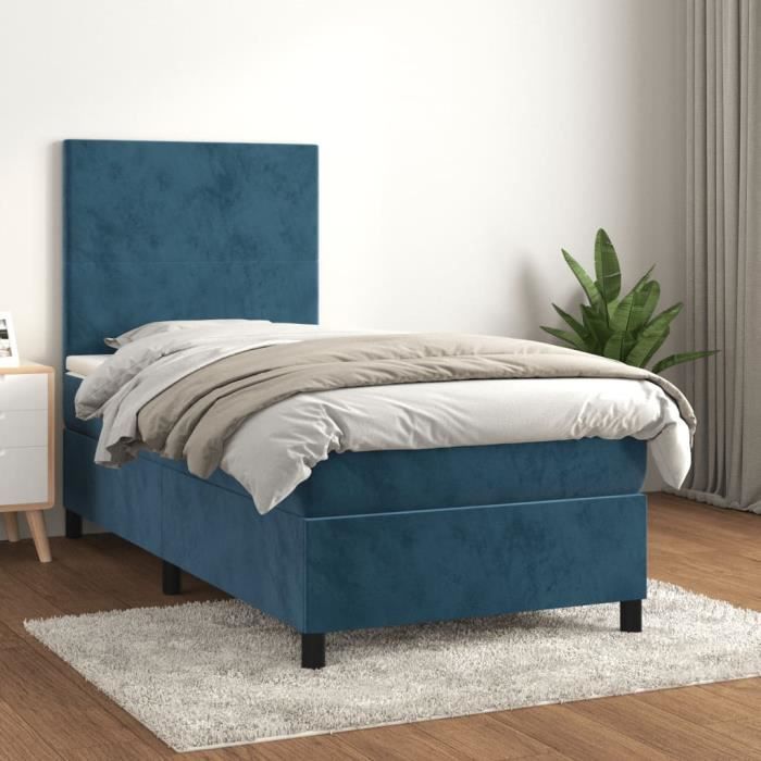 VidaXL Lit à sommier tapissier avec matelas Bleu foncé 90x190 cm - Modèle 3142879