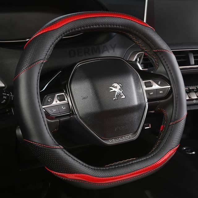COUVRE-VOLANT,Rouge--Pour Peugeot 3008 4008 5008 Rifter Partner couverture de volant de voiture en fibre de carbone + PU cuir Auto a