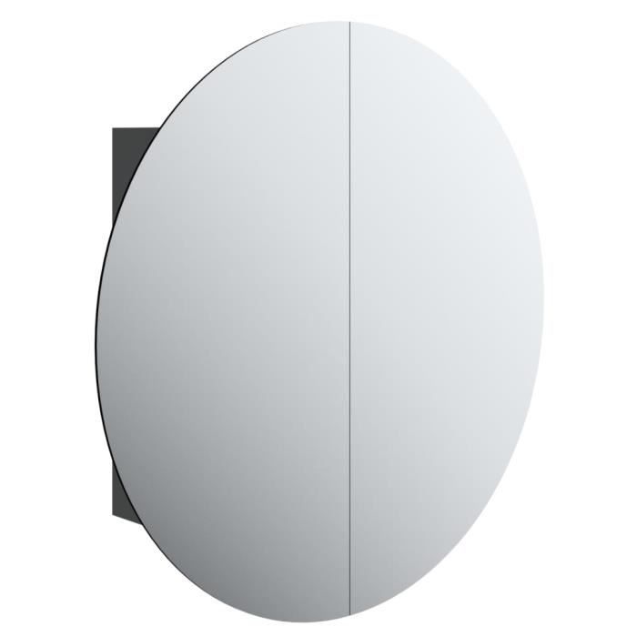 Armoire de salle de bain - ZERODIS - Miroir rond LED - Noir - 54x54x175 cm - 2 étagères