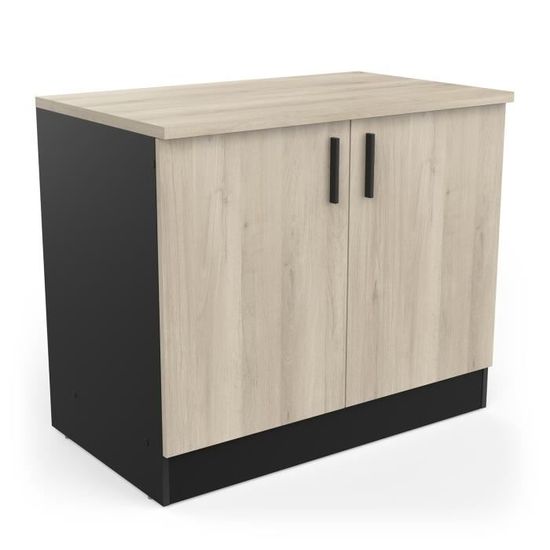 Meuble de cuisine bas coloris chêne kronberg, noir mat - Longueur 100 x
