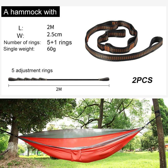 Hamac 2 Pièces Sangle Balancoire Arbres Fixation Hamac avec 2 Mousquetons pour Balançoire Hamac