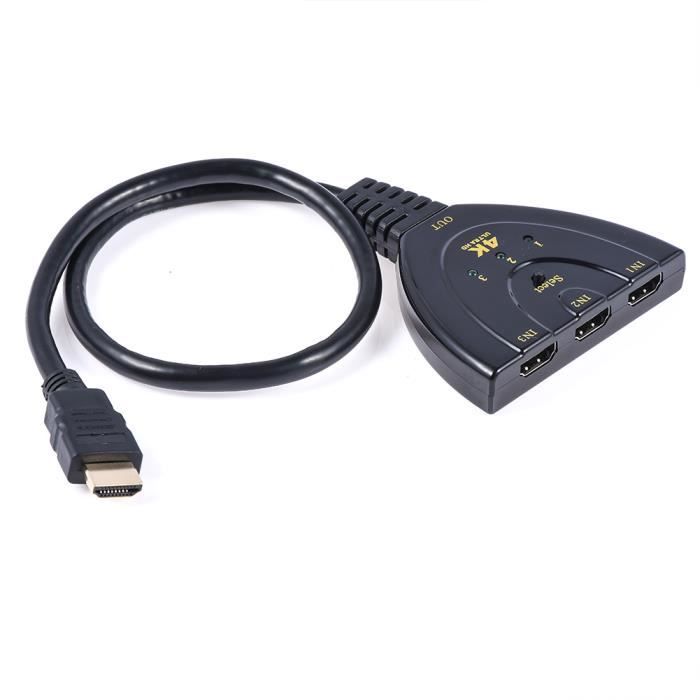 Commutateur HDMI, commutateur HDMI 3 ports plaqué or, répartiteur, prend en  charge le lecteur 3D Full HD 4K 1080p, TV HD, LCD, PC, projecteur,  commutation automatique vers n'importe quel périphérique d'entrée HDMI