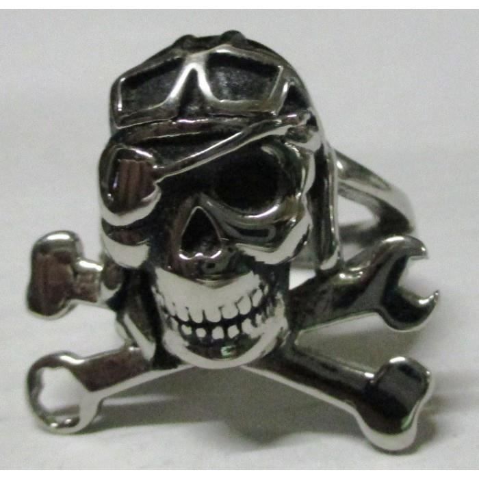 Chevaliere crane aviateur 13US biker et clé inox bague homme