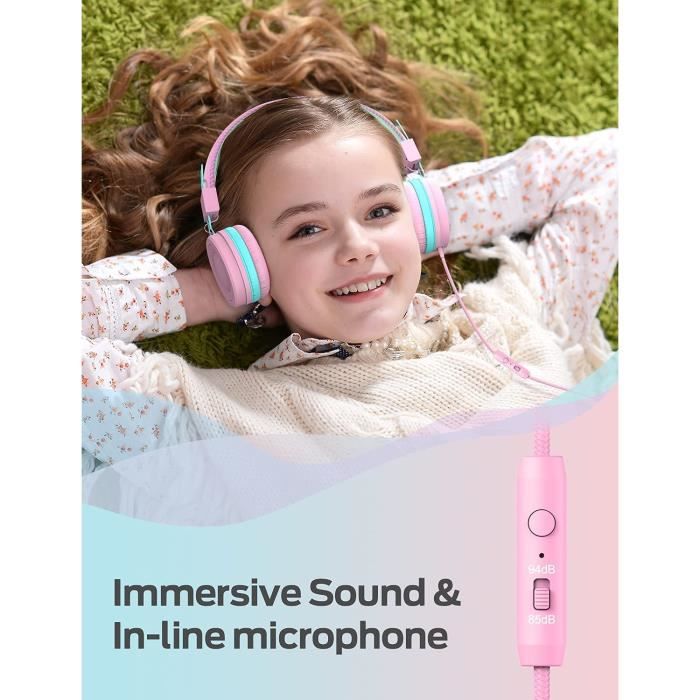 iClever Casque Audio, Casque Filaire pour Enfants, Serre-Tête
