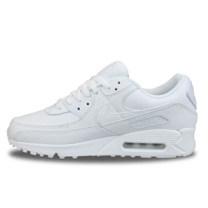 Basket Homme Nike Air Max 90 Leather Blanc Textile Lacets