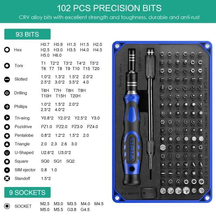 Kit Tournevis de Précision Magnétique ORIA - 130 embouts - Portable et  Pratique - Cdiscount Bricolage