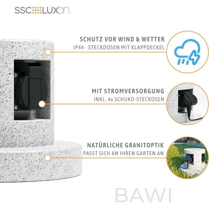 Prise Jardin Quadruple WilTec – Aspect Granit – IP44 – 1.5m – NEUF