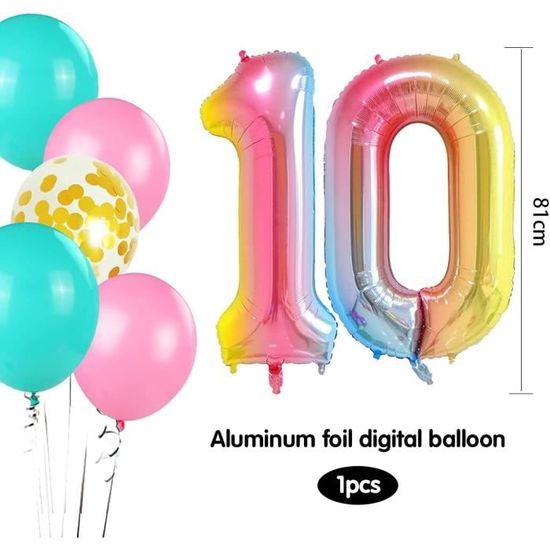Ballon 10e anniversaire rose – Kit de décoration pour fille avec ballon en aluminium, ballons et accessoires Ballon 10e anniversaire rose – Kit de décoration pour fille avec ballon en aluminium, ballons et accessoires