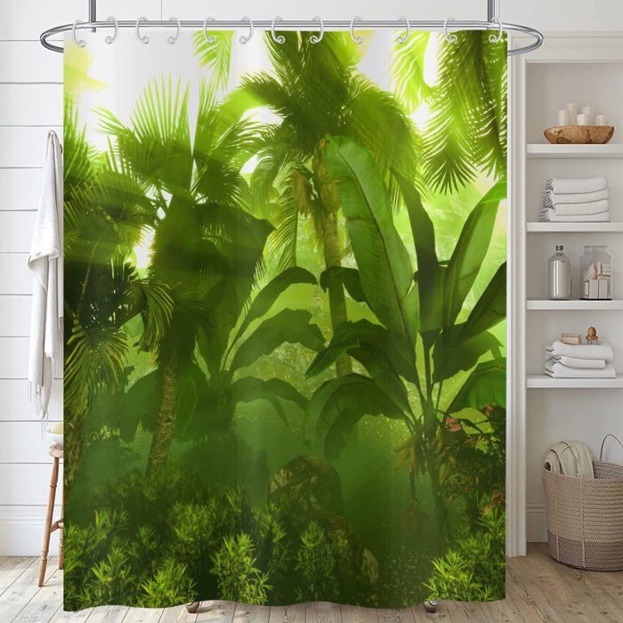 Rideau De Douche Ensoleillé - Ciel, Herbe, Nuages - 175x180 Cm - 100% Polyester - Abakuhaus - Neuf
