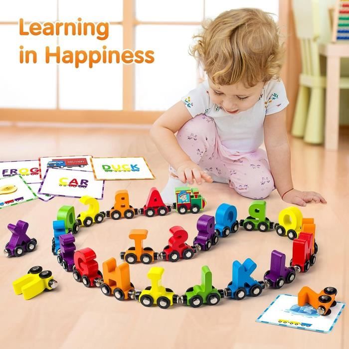 27 PCS Magnetic Wooden Alphabet Train Sets ABC Letter Learning