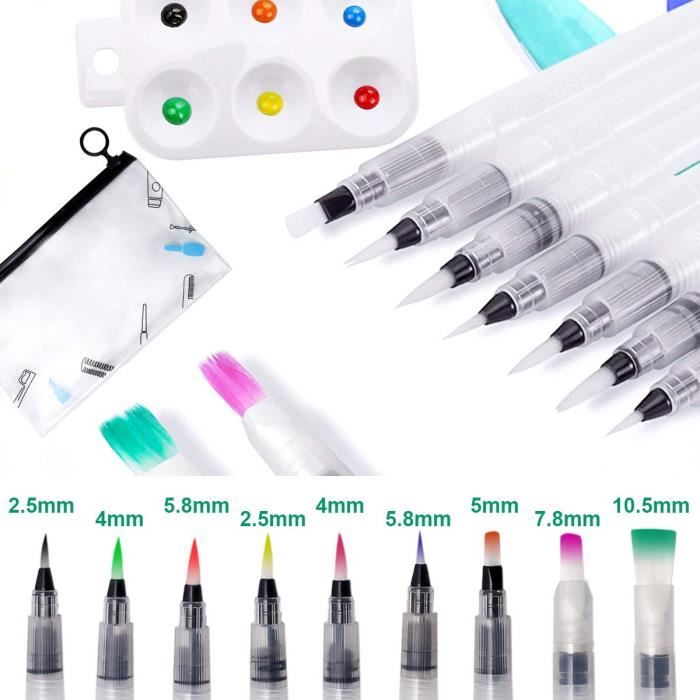 6 Pinceaux Réservoir D'Eau Pour Aquarelle - Rechargeables, Pointe Fine Et Plate | Idéal Pour Peinture Nomade