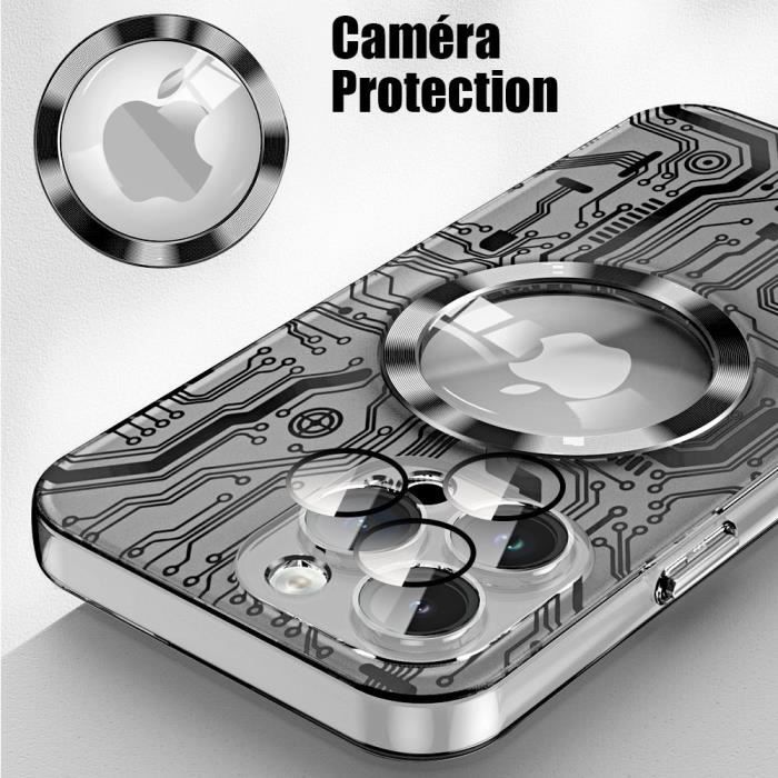Coque Arrière IPhone 15 Prémontée - Avec Câble QI/NFC, Aimant, Anneaux Caméra | Verre Trempé, Remplacement OEM - 2