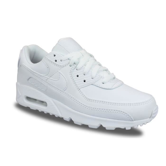 Basket Homme Nike Air Max 90 Leather Blanc Textile Lacets