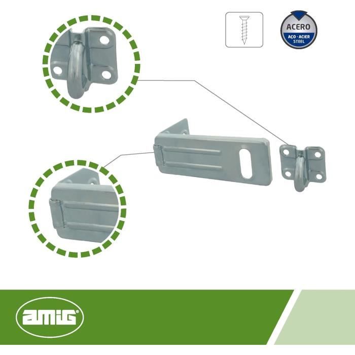 Porte-cadenas Amig Mod.1 - Acier Zingué 67x33 Mm - Boucle Pour Cadenas - Fixation Pour Porte, Clôture, Abri