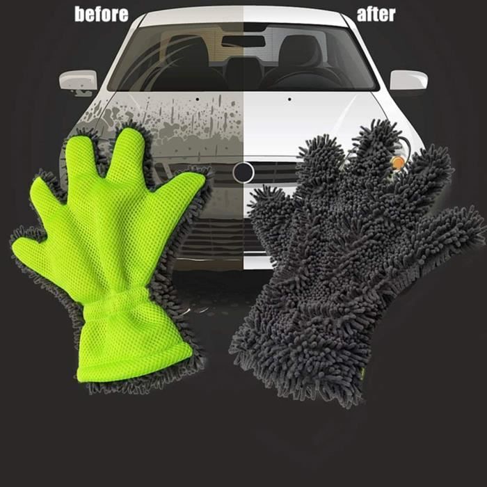 Gant de nettoyage en microfibre pour véhicule - Gris/Vert