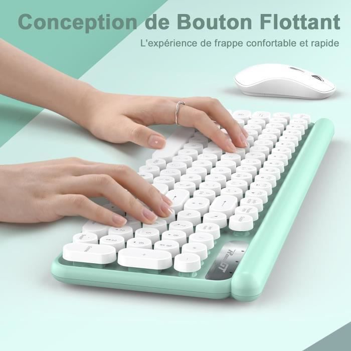 Clavier Souris Sans Fil Rétro Machine à Écrire – Touches Rondes Colorées Mignonnes 104 Touches