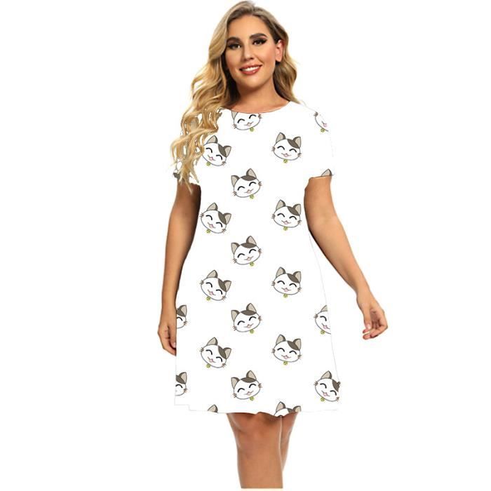 Robe motif de peinture de chat dr le pour femmes manches courtes