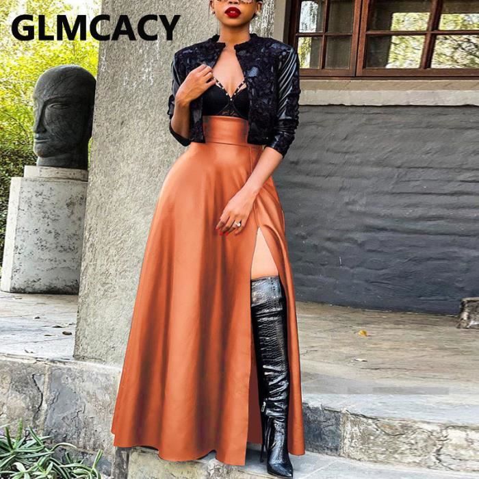 Jupe femme fendue taille haute pour Streetwear chic FRJYOr Orange Cdiscount Pret a Porter