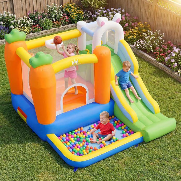 Château Gonflable COSTWAY Avec Toboggan, Mur D'escalade Et Pataugeoire – Pour 3 Enfants, 470x120x242 Cm