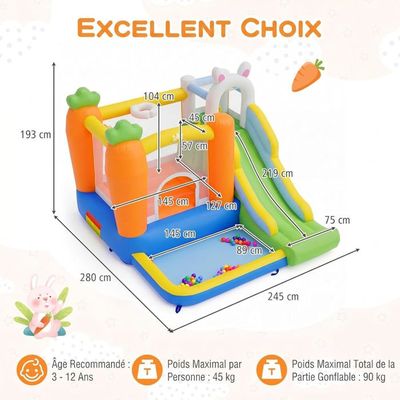 COSTWAY Château Gonflable 6 En 1 – Toboggan Aquatique, Mur D’Escalade, Pataugeoire, Balançoire – 3-10 Ans, 4 Enfants
