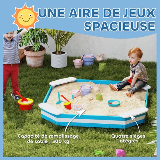 Bac à Sable En Bois Massif Pin – 160x160x20 Cm – Noir – Jeux Extérieur Enfant 2-8 Ans – 2 Places