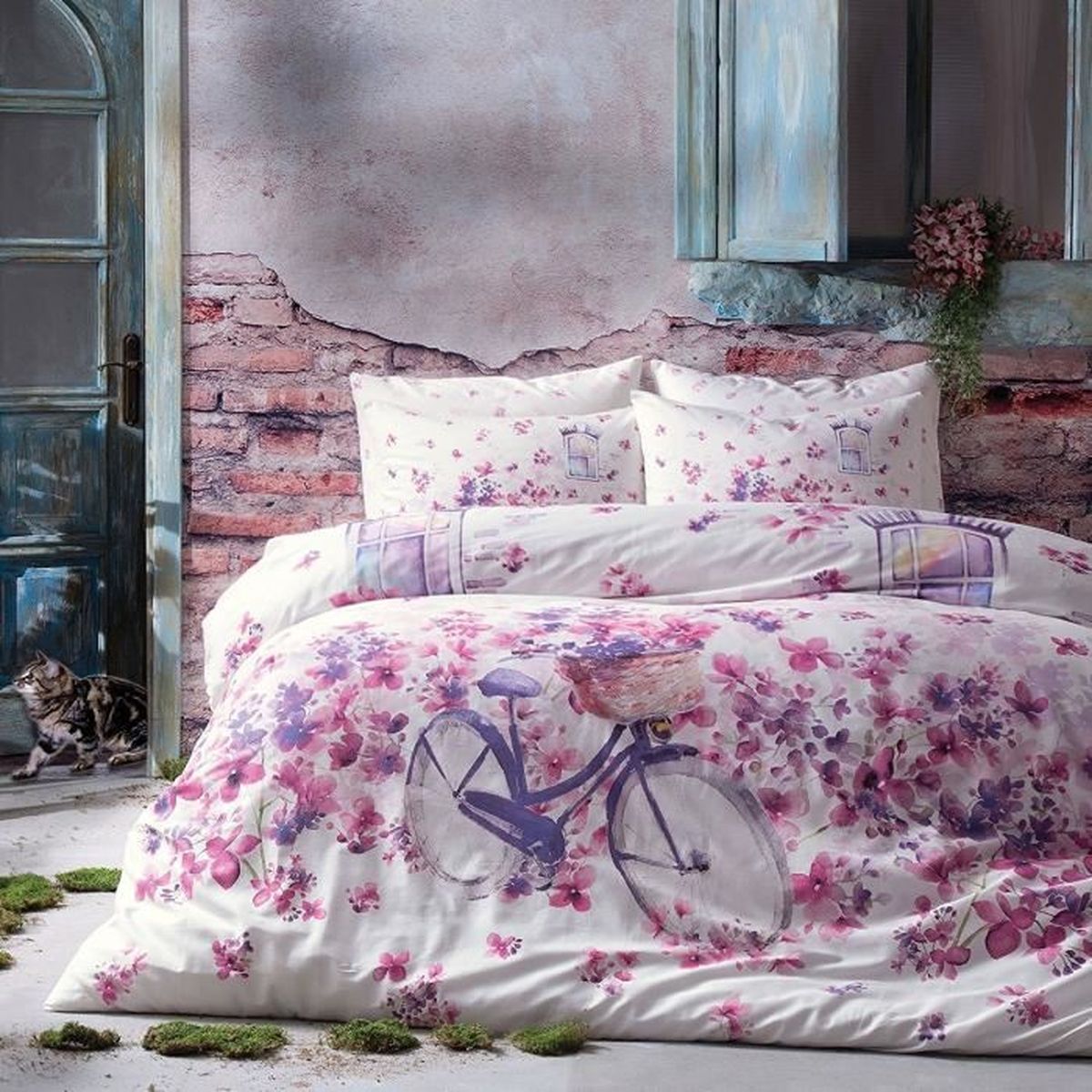 Parure De Lit Vincent Fuchsia Floral 2 Personnes 4 Pcs Housse