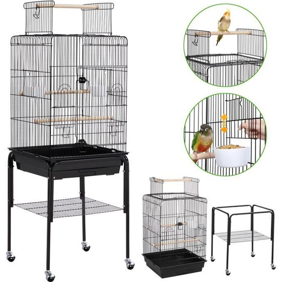 NUO Cage Oiseaux sur Pied Volière Détachable pour Perruche Perroquet Canari  Mandarin Extérieur 59 x 59 x 139,5 cm - Cdiscount Animalerie