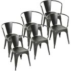 JEOBEST® Lot de 6 Chaises Empilable en Métal Noir Style Industriel