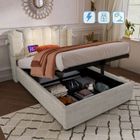 OKWISH Lit coffre 90x200 cm, lit enfant lit de rangement avec USB et lampe, sommier, en lin, couleur naturelle (sans matelas)