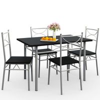 Ensemble 5 pièces Paul Noir 1 Table 4 chaises MDF métal laqué Cuisine Ensemble Table et chaises pour Salle à Manger Design élégant