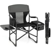 GOPLUS Chaise de Camping Pliante avec Table Latérale/Sac Isotherme,Charge 180KG,Portable avec Accoudoirs Rembourrés,Noir