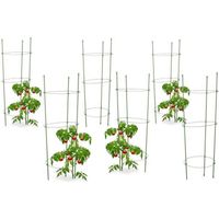 6x Cage à tomates Tuteur plantes grimpantes, support à 3 anneaux, jardin, balcon, set de 2, 76 cm long, vert