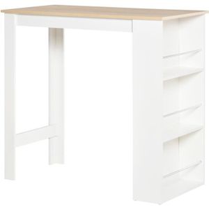MANGE-DEBOUT Table de bar - HOMCOM - aspect chêne clair blanc - 3 étagères - 112L x 57l x 106H cm