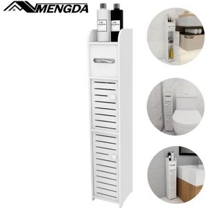 COLONNE - ARMOIRE SDB Armoire de salle de bain MENGDA - Meuble toilette WC rangement - Blanc - Contemporain - Design