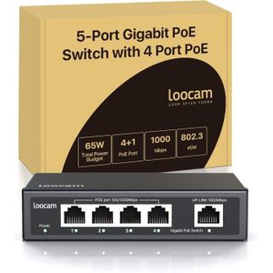 SWITCH - HUB ETHERNET  Loocam PoE Switch 4 PoE Gigabit Ports avec 1 Gigabit Uplink Port, PoE+ 1000Mbps Ethernet Réseau Switch Non géré, 65W IEEE802.3af90