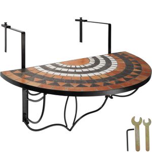 TABLE DE JARDIN  TECTAKE Table de Jardin Table de Balcon Pliante Suspendue en Mosaïque 76 cm x 65 cm x 575 cm - Terracotta/Blanc