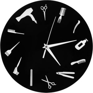 HORLOGE - PENDULE Salon De Coiffure Horloge Murale Moderne Horloge Murale Ronde Rétro Décoratif Barber Equiment Outils Suspendus Horloge Pour C[g1394]