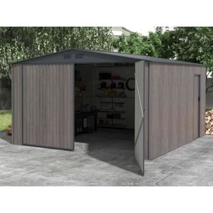 GARAGE Garage en acier galvanisé effet bois gris 15,1 m² - NERON
