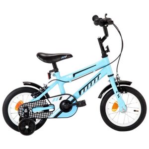 VÉLO ENFANT FAN | Vélo pour enfants 12 pouces Noir et bleu | Haute Qualité DX08089
