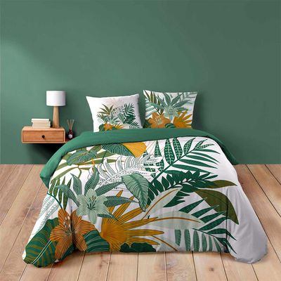 Housse de couette unie en percale de coton - Vert olive - Adulte - 69.20