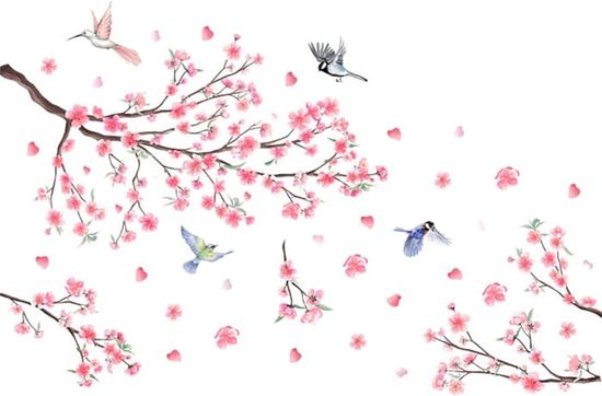 Autocollants Muraux Fleurs De Cerisier Et Oiseaux – Déco Chambre, Salon, Fenêtre – Amovible, Sans Trace