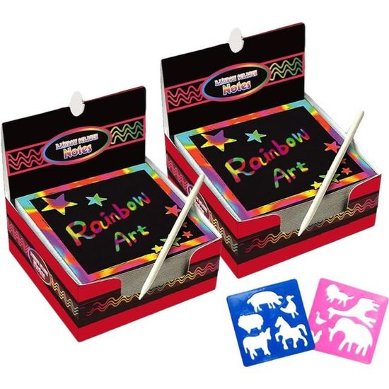 Carte à Gratter 200 Feuilles Avec 10 Stencils Et 2 Stylets - Papier Scratch Art Magique Pour Enfants