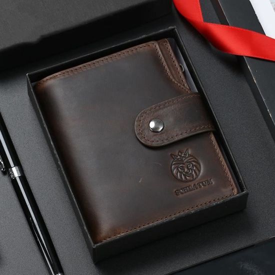 Portefeuille Homme En Cuir Véritable Marron – Neuf, Protection RFID, Style Rétro