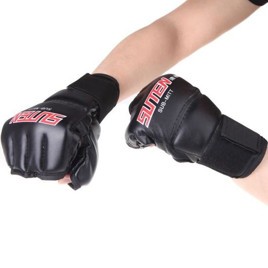 Gants de Boxe en Cuir PU Mitaines MMA Muay Thai Entraînement Perforation Sparring
