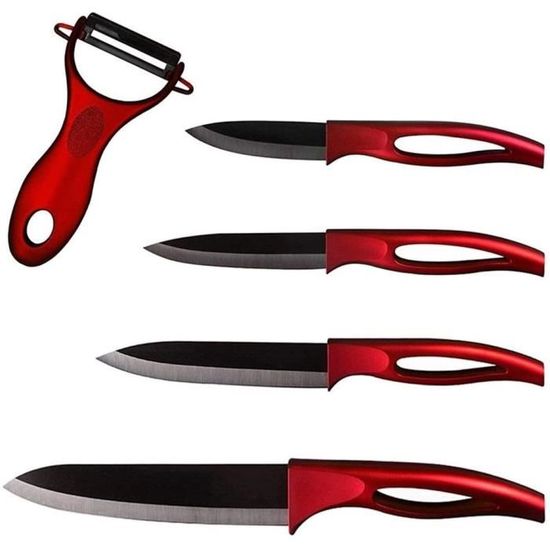 Couteau en céramique Ensemble couleur rouge poignée Peeler fruits couteaux légumes Cuisine Zirconia Noir Couteau en céramique [772]