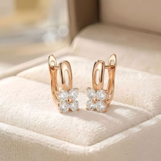 Boucles D'oreilles Dormeuses Rondes - Argent Plaqué Or Rose - Zircon AAA Transparent - 6 Mm