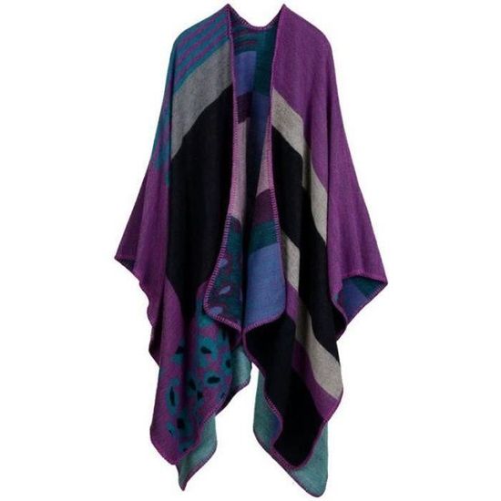 Grand Châle Poncho Tartan Violet Femme - 130x155 Cm, Neuf Avec étiquettes, Style Cape écossaise