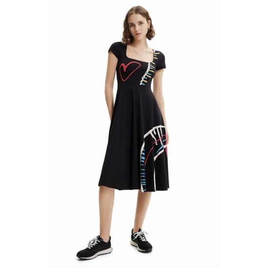 Robe Desigual Fille 13/14 Ans - Noire à Cœurs, Manches Longues - Excellent état