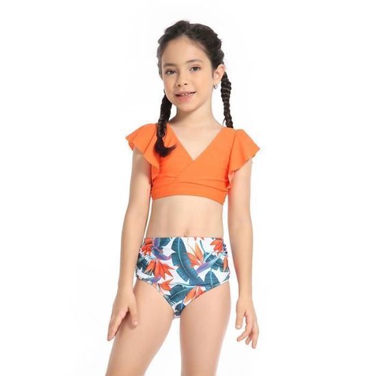 Maillot de Bain Enfant Fille 2 Pi ces Extensible Col en V
