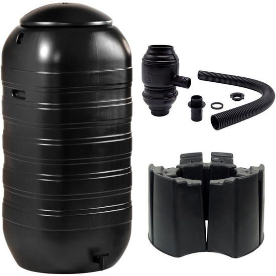 NATURE Récupérateur d'eau kit - 250 litres - Forme colonne - Traité anti-UV - Fabriqué en Europe - Noir